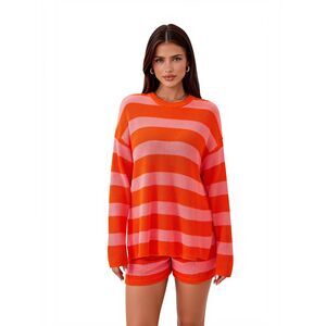 PRETTYGARDEN Women's Multicolor Stripe Set with Sweater and Shorts